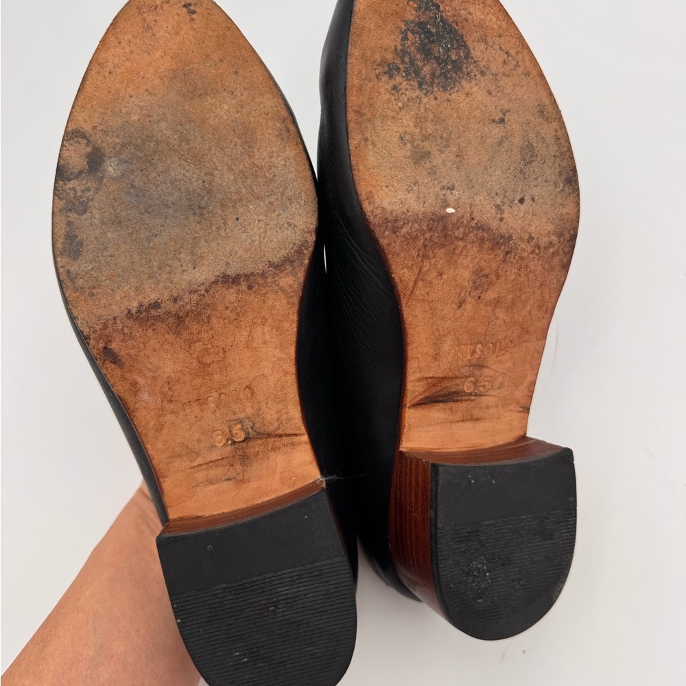 NISOLO Sofia Slip-On Mule Size 6.5 Black Leather, Brown Wooden Heel - Picture 7 of 7